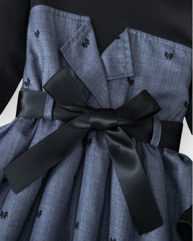 Girls Long Sleeve Bow Print A-line Dress