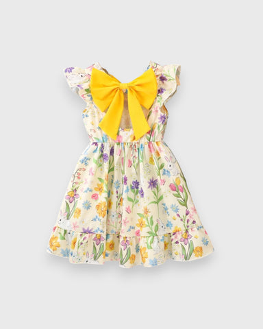 Girls Bow Back Printed Sun Dress
