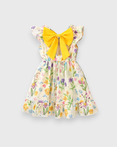 Girls Bow Back Printed Sun Dress