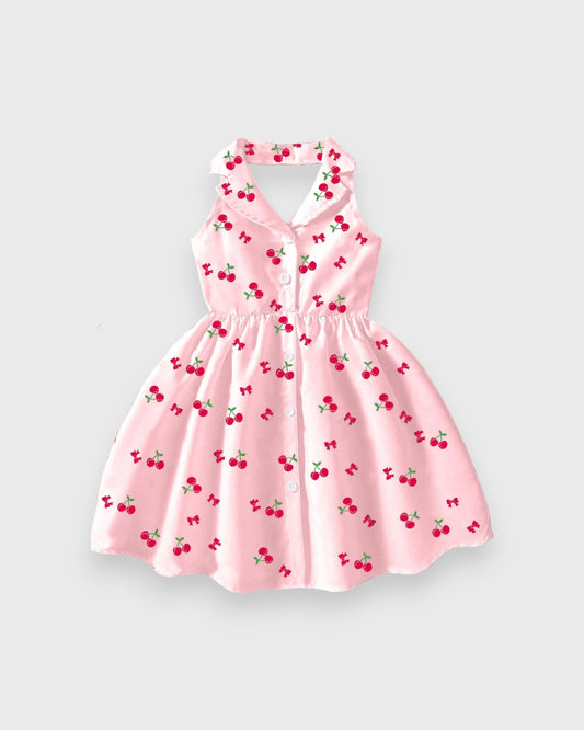 Girls Cherry Print Halter Dress