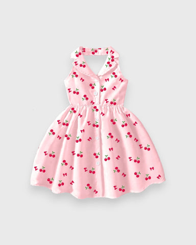 Girls Cherry Print Halter Dress