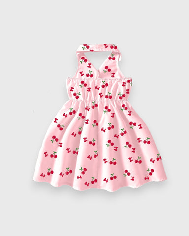 Girls Cherry Print Halter Dress