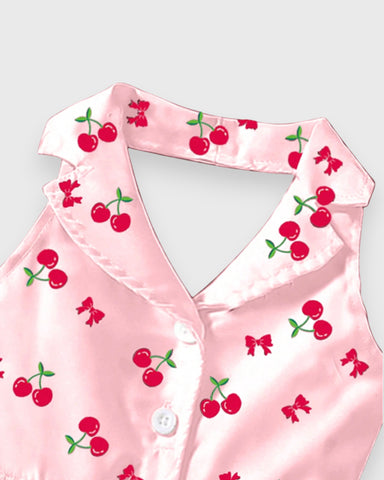 Girls Cherry Print Halter Dress