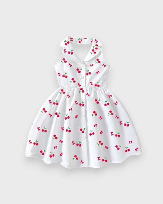 Girls Cherry Print Halter Dress