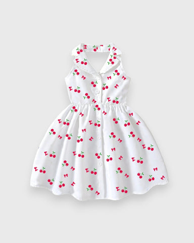 Girls Cherry Print Halter Dress