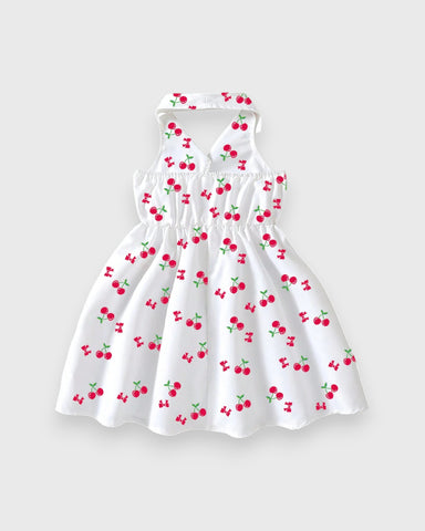 Girls Cherry Print Halter Dress