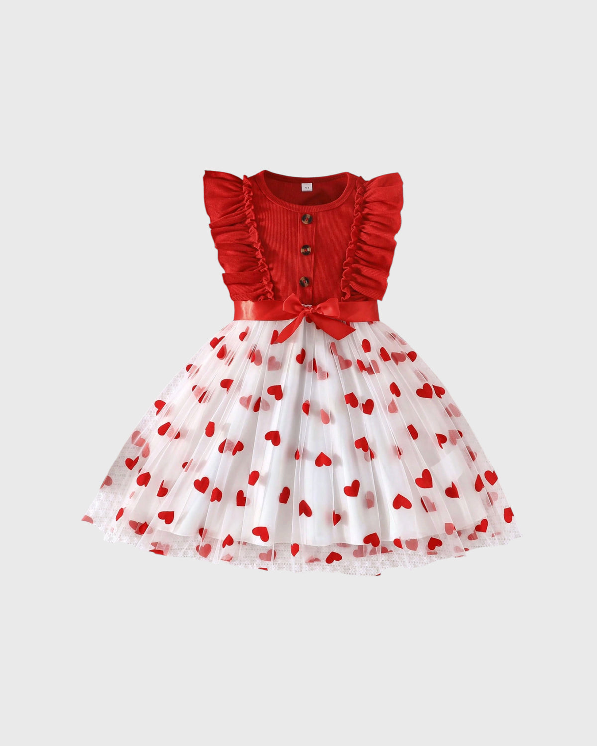 Girls Hearts Tulle Ruffle Sleeve Dress