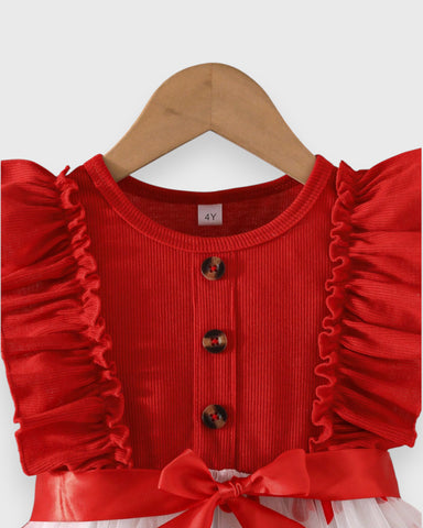 Girls Hearts Tulle Ruffle Sleeve Dress