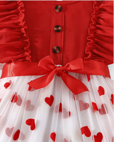 Girls Hearts Tulle Ruffle Sleeve Dress
