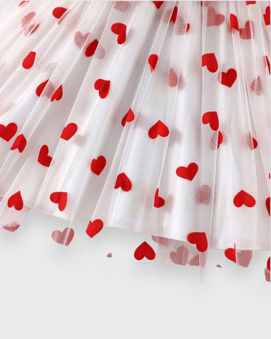 Girls Hearts Tulle Ruffle Sleeve Dress