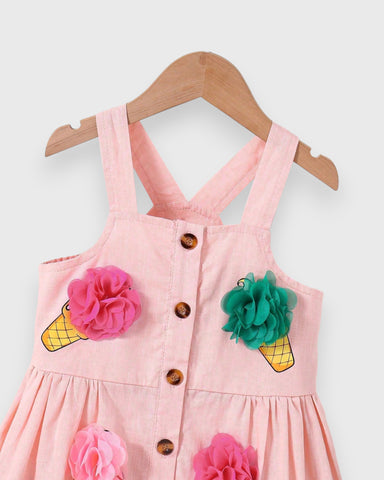 Girls 3D Pom Pom Ice Cream Button Up Dress