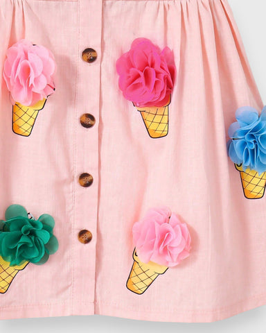 Girls 3D Pom Pom Ice Cream Button Up Dress