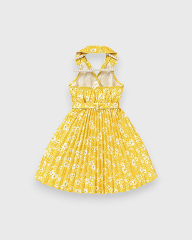 Girls Floral Print Halter Pleated Skirt Dress