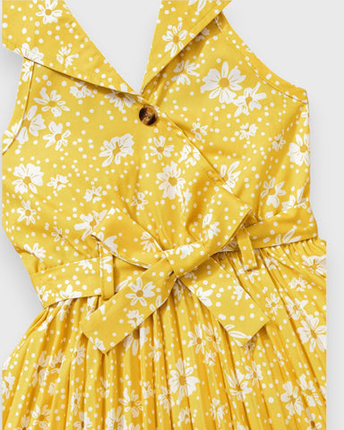 Girls Floral Print Halter Pleated Skirt Dress