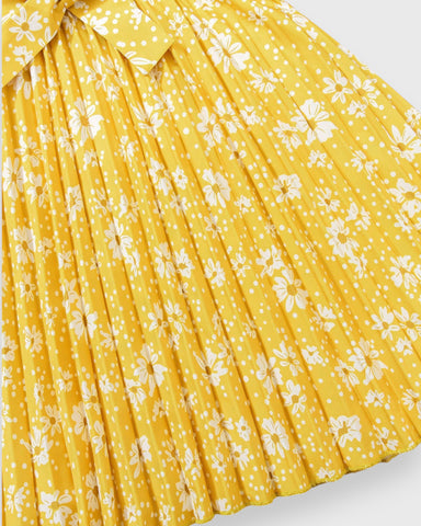 Girls Floral Print Halter Pleated Skirt Dress