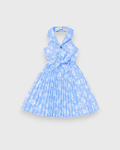 Girls Floral Print Halter Pleated Skirt Dress