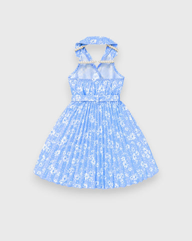 Girls Floral Print Halter Pleated Skirt Dress