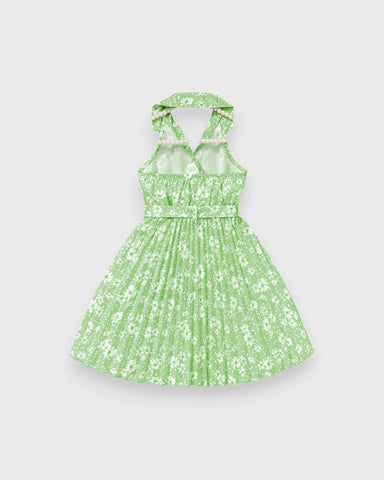Girls Floral Print Halter Pleated Skirt Dress