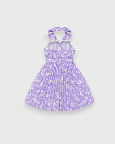 Girls Floral Print Halter Pleated Skirt Dress