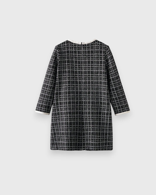 Girls Contrast Piping & Bow Tweed Dress