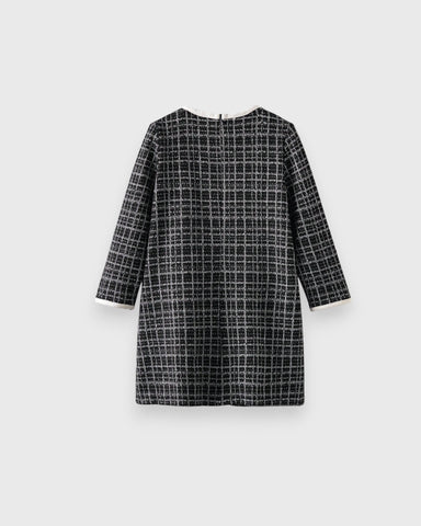 Girls Contrast Piping & Bow Tweed Dress