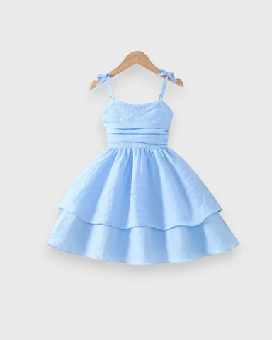 Girls Pleated Bodice Double Layer Sun Dress