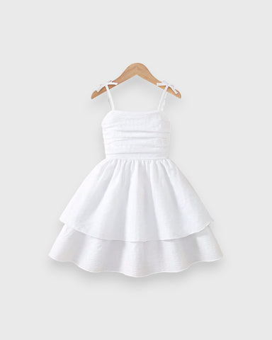 Girls Pleated Bodice Double Layer Sun Dress