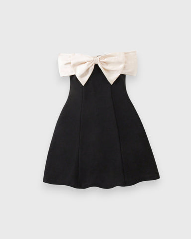 Girls Strapless Contrast Bow A-line Dress