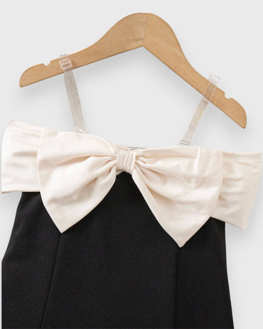Girls Strapless Contrast Bow A-line Dress