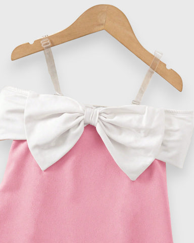 Girls Strapless Contrast Bow A-line Dress