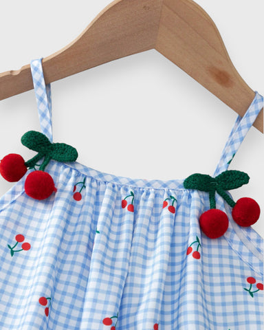 Girl Cherry Gingham Plaid Cami Sundress