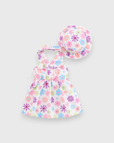 Baby Girl Floral Print Halter Dress w/ Hat