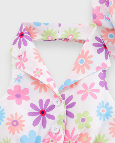 Baby Girl Floral Print Halter Dress w/ Hat