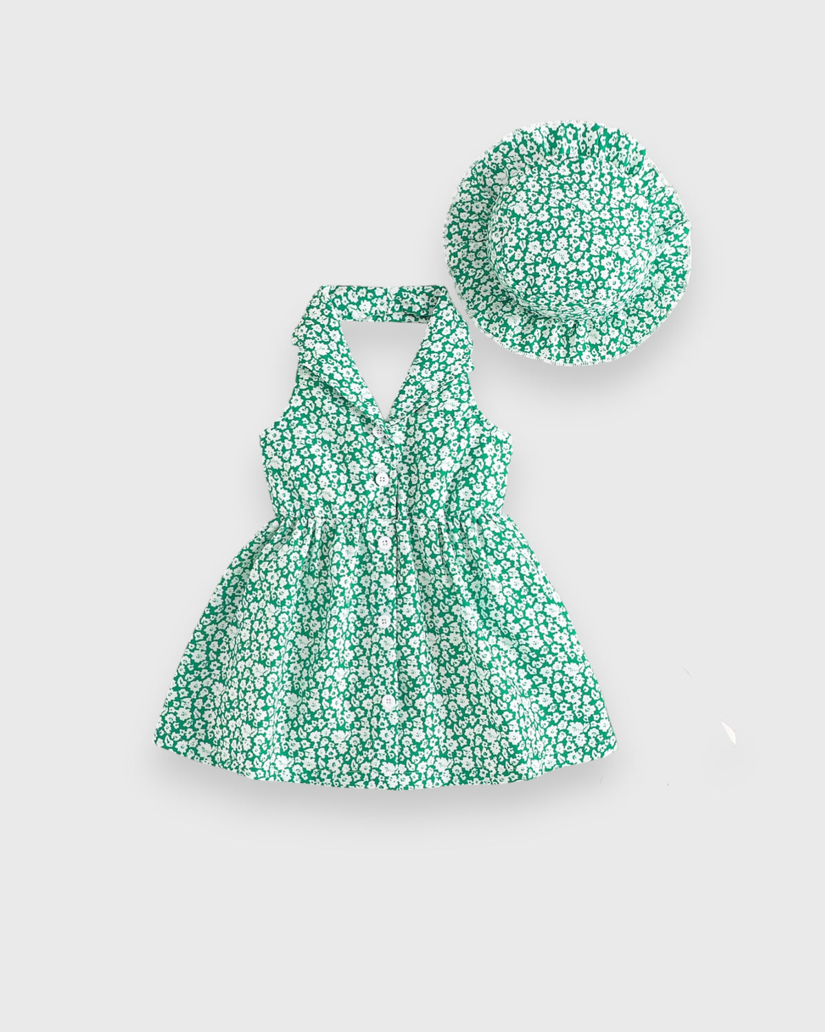 Baby Girl Floral Print Halter Dress w/ Hat