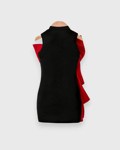 Girl Bow Cascade Ruffle Mock Neck Dress
