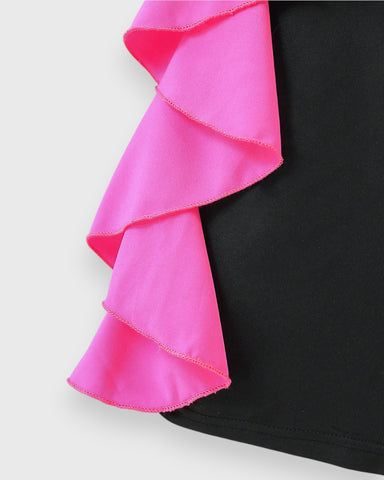 Girl Bow Cascade Ruffle Mock Neck Dress