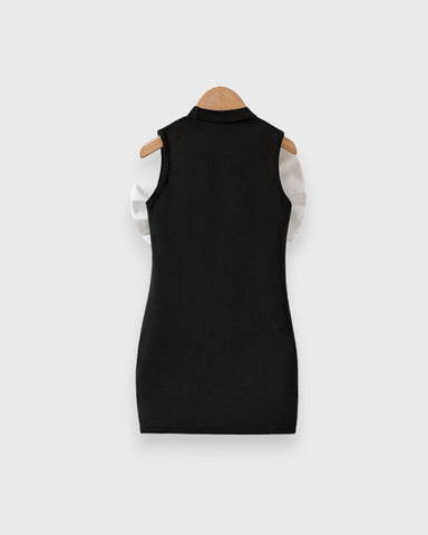 Girl Bow Cascade Ruffle Mock Neck Dress