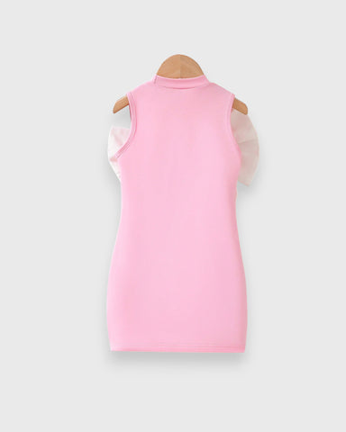 Girl Bow Cascade Ruffle Mock Neck Dress
