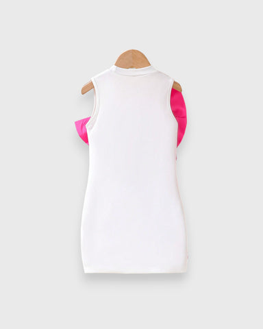 Girl Bow Cascade Ruffle Mock Neck Dress