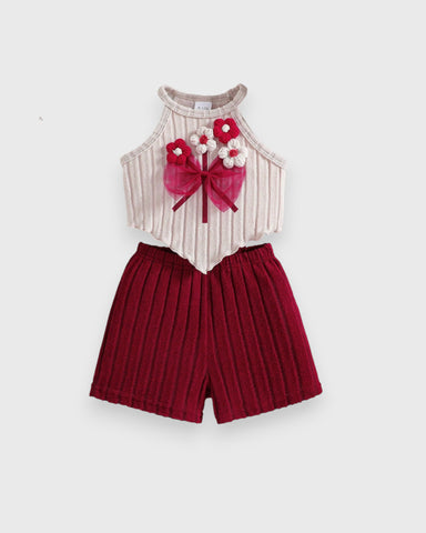 2 Pc Baby Girl 3D Flower Bouquet Top & Shorts Set