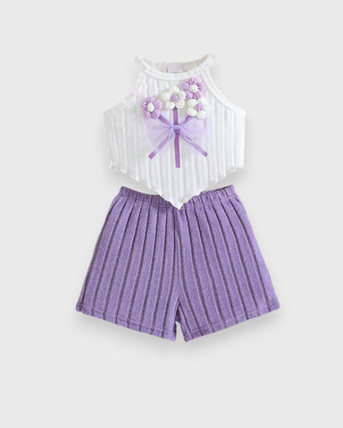 2 Pc Baby Girl 3D Flower Bouquet Top & Shorts Set