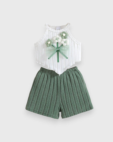 2 Pc Baby Girl 3D Flower Bouquet Top & Shorts Set