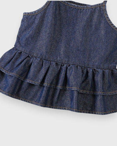 2 Pc Baby Girl Denim Peplum Wide Leg Pant Set