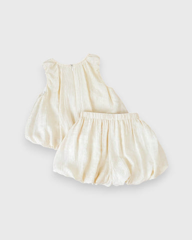 2 Pc Baby Girl Bow Detail Bubble Shirt & Shorts Set