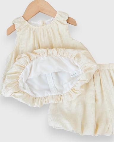 2 Pc Baby Girl Bow Detail Bubble Shirt & Shorts Set