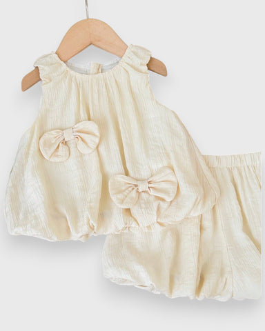 2 Pc Baby Girl Bow Detail Bubble Shirt & Shorts Set