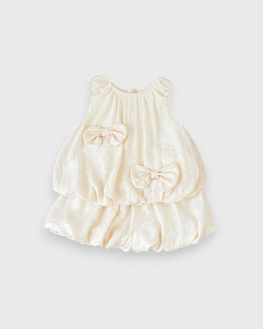 2 Pc Baby Girl Bow Detail Bubble Shirt & Shorts Set