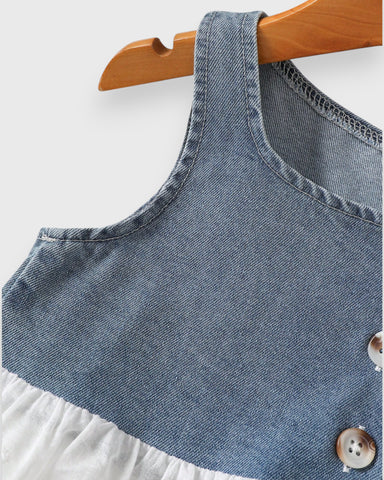 2 Pc Baby Girl Denim Lace Peplum Wide Leg Pant Set