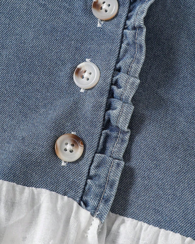 2 Pc Baby Girl Denim Lace Peplum Wide Leg Pant Set