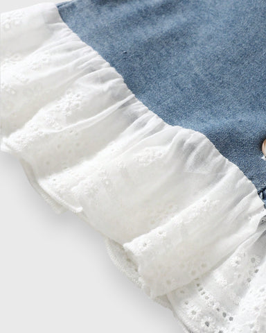 2 Pc Baby Girl Denim Lace Peplum Wide Leg Pant Set